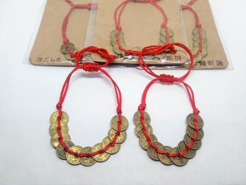 Pulsera Hilo Rojo Y Monedas Chinas