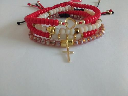 Pulseras Con Cristales, Mostacillas, Hilo Chino, Dijes.bella