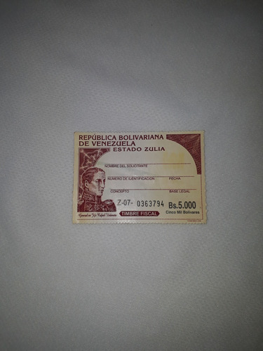 Timbre Fiscal De Valor  Bs Nueva