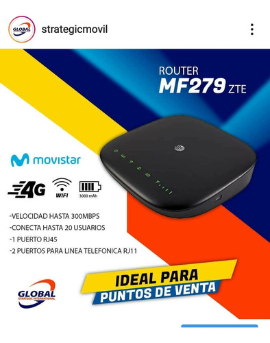 Modem Router Telular Móvil 4g Con Movistar Zte Mf279