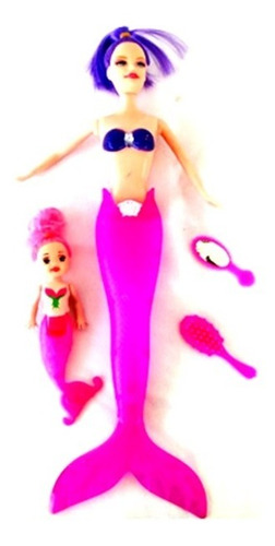 Muñeca Sirena Con Luz. Barbie Incluye 2 Sirenas Grd Y Peq.