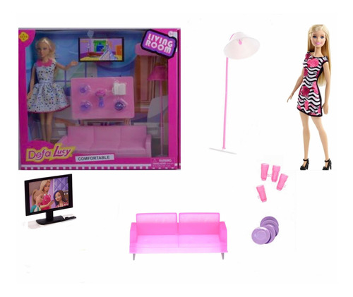 Muñeca Tipo Barbie Defa Lucy Con Juego De Sala Cod. 