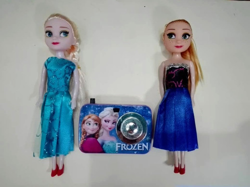 Set De Dos Muñecas Ana Y Elsa Frozen 15cm + Mini Cámara