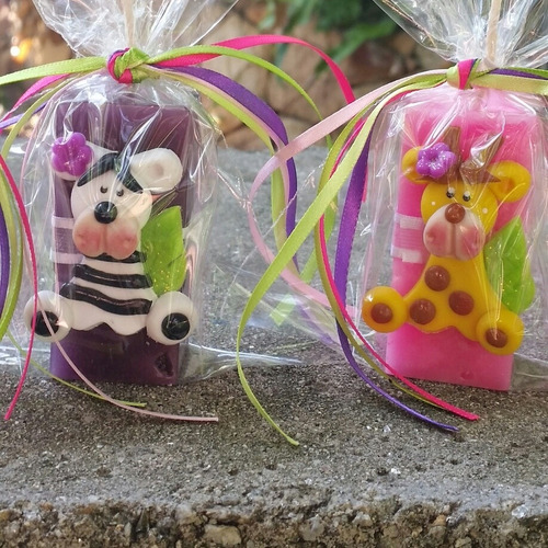 Velas Con Apliques De Animales Zafari De La Selva,bautizos