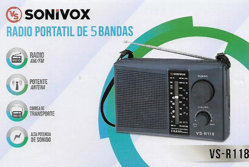 Radio Portable Sonivox 5 Bandas Vs-r118 - Negro Tienda
