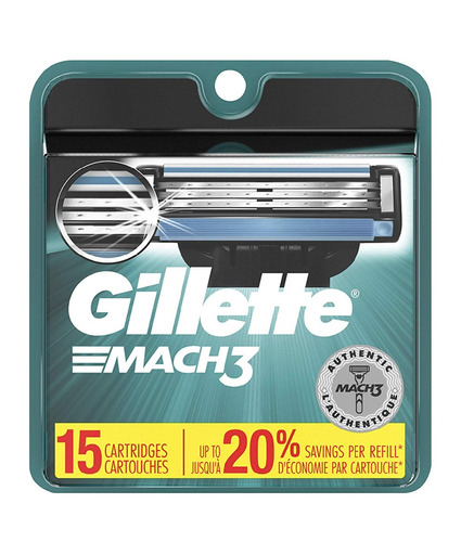 Repuestos Gillette Mach 3 Afeitadora 15 Cartuchos 45 Vrd