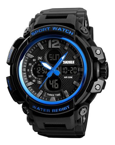 Reloj Militar Analogico Digital Negro Azul Skmei Resiste 50m