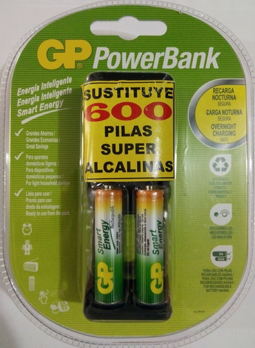 Cargador Gp Powerbank + 2 Baterías Aaa 400 Mah Recargables