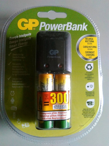 Mini Cargador Bateria Gp Powerbank 2 Aa /aaa Nimh + 2 Aa