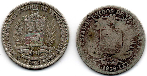 1 Bolivar Plata Antiguo Moneda Coda7 8$