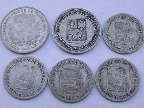 6 Monedas D Plata: 1/2 Y 1/4 De Bolívar.