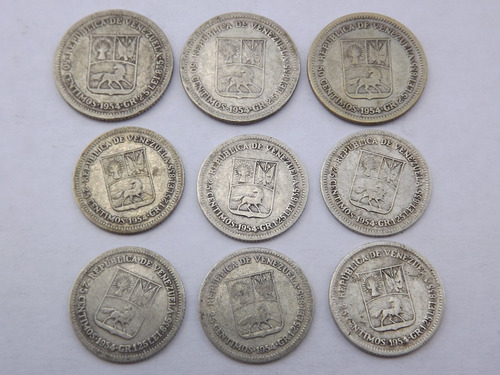 9 Monedas: 1/2 Y 1/4 Bolívar. 15 Gramos De Plata. Año
