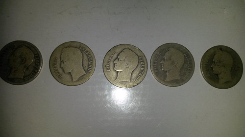 Cinco Monedas De Plata De Dos Bolivares
