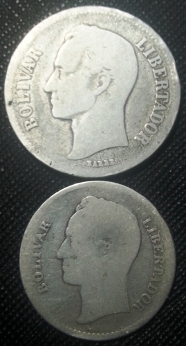 Dos Monedas De Plata Estados Unidos De Vzla. 2 Y 1 Bs. 