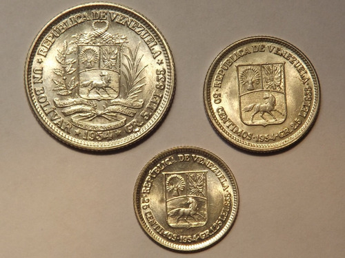 Excelente 3 Monedas De Plata:  Bolívares Año