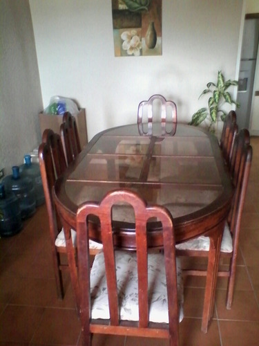 Juego De Comedor De Madera Caoba 6 Sillas Con Vidrio.