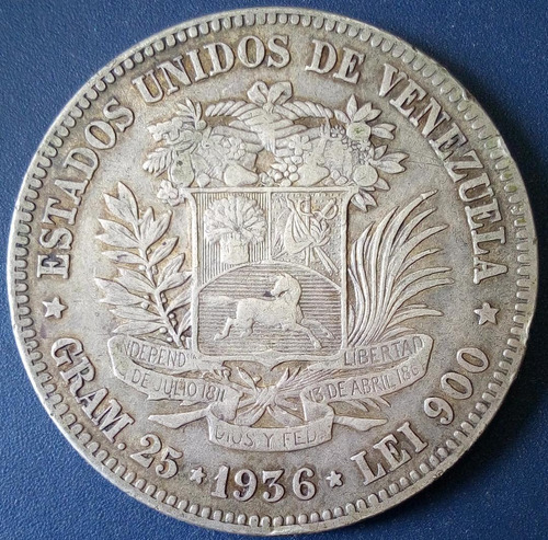 Moneda De 5 Bolívares De  Fuerte De Plata