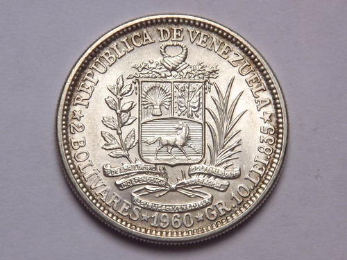 Moneda De Plata 10 Gramos. (2 Bs) Dos Bolívares. Venezuela.