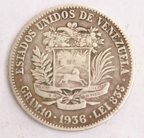 Moneda De Plata 2 Bolivares Del Año 