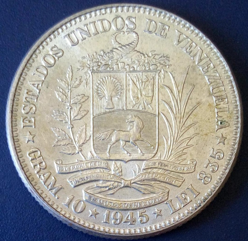 Moneda De Plata De 2 Bolívares Del Año 