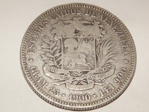Moneda De Plata. Fuerte 5 Bs Bolívares. Año 