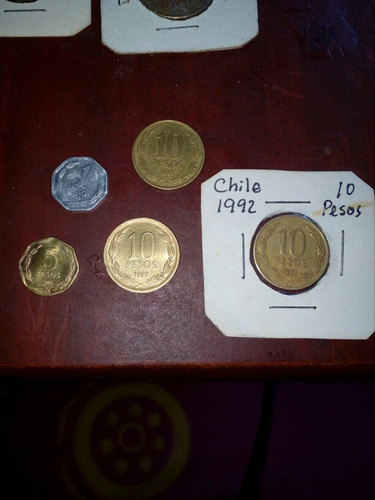 Monedas De Chile De 10, 5 Y 1 Peso De Colección