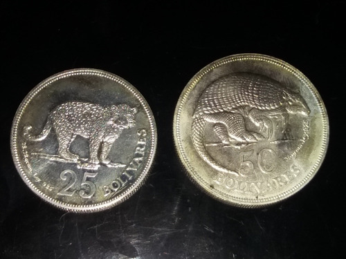 Par De Monedas De Plata Conmemorativa (jaguar Y Cachicamo)
