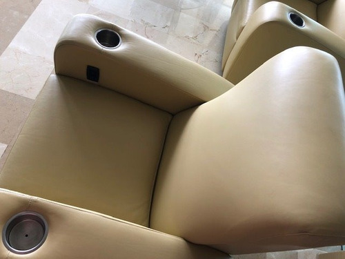 Sofa Reclinable Sala De Cine 170ª Electrica De Cuero Beige