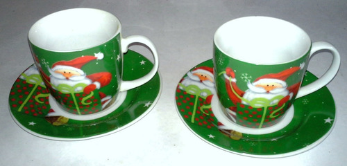 Santini Christmas Dos Tazas Porcelana Con Platos Caja Verde