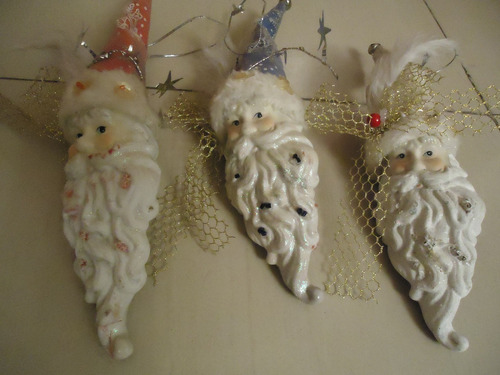 Set De Tres Santa Claus Porcelana Para El Arbol De Navidad.