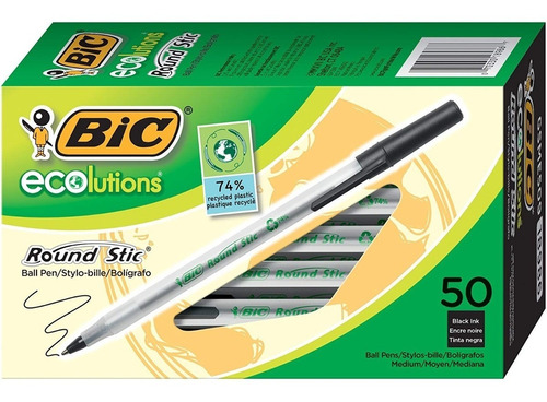 Bolígrafo Negro Bic Ecolutions (1.0mm) 50 Und Y Docena