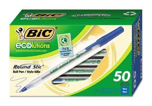 Bolígrafos Bic Round Stic Ecolutions Azul Caja 50 Unid