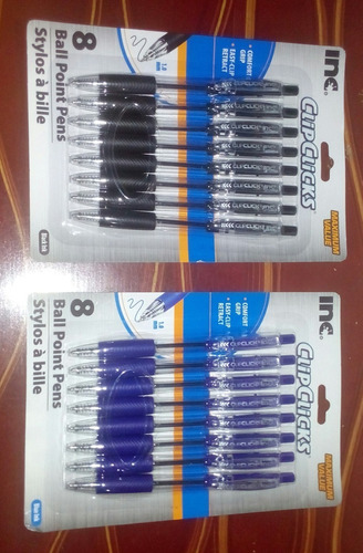 Bolígrafos Clip Clicks (8unidades) Azul Y Negro