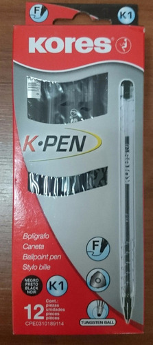 Boligrafo Kores K1 Negro Punta Fina (24 Unidades)