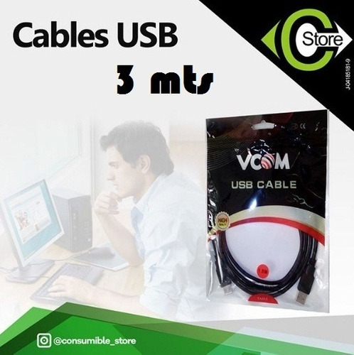 Cable Usb 2.0 Extensión Macho A Hembra 3 Mts Negro