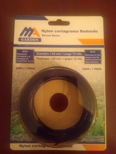 Nylon Desmalezadora O Cortagrama Redondo 1,65 Mm X 15 Mt