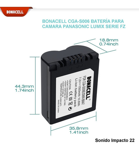 Bateria Cga-s006 Para Camara Panasonic Lumix Serie Fz