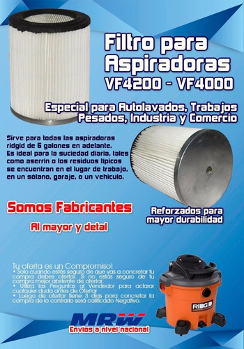 Filtro Para Aspiradora Ridgid Vf  En Adelante C/s Tapa