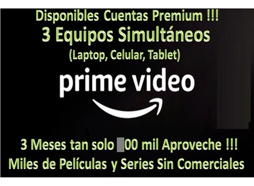 Amazon Prime Video 3 Meses 3 Equipos Simultáneos 4k Hd