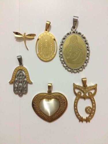 Dijes Medallas,corazón,pez, Buho En Acero Con Baño Dorado