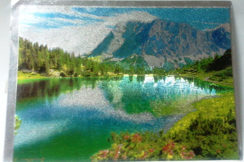Impresión Postal Papel Metalizado Paisaje Lago Y Montaña