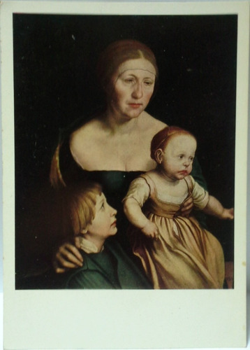 Postal Años 60 Color Holbein - Retrato De Esposa Y Dos