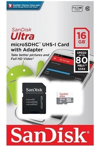 Memoria Micro Sd Hc 16gb Sandisk Clase10 Original Sellada