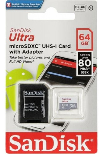 Memoria Micro Sd Xc 64gb Sandisk Clase10 Original Sellada