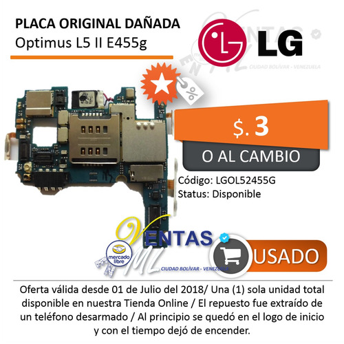 Placa Lg L5 Duos E455g Dañada Por Software | 1