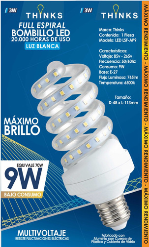 Bombillo Espiral Led 9w Luz Blanca E27