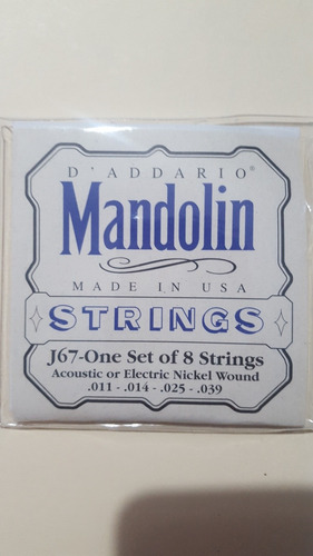Cuerdas Mandolina D'addario Nickel J60 Set De 8 Cuerdas 15§