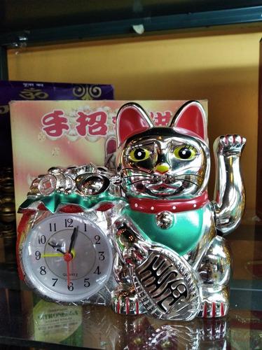 Gato De La Suerte Lucky Car Plateado