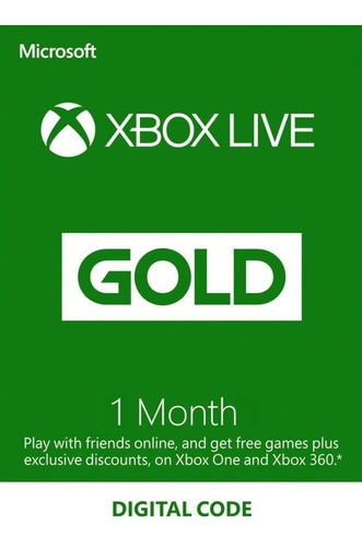 Membresía Xbox One Live Gold - Código Digital