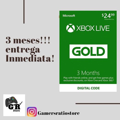 Xbox Live Gold 3 Meses - Entrega Rápida!
